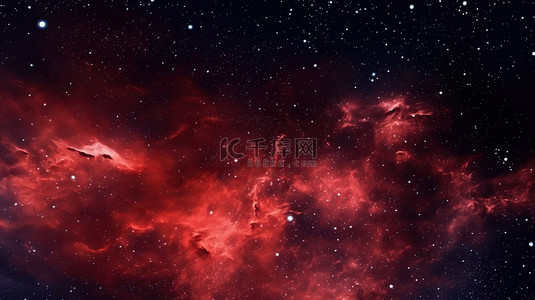 星星夜空黑色背景图片_银河和宇宙 3D 插图水平横幅与明亮的红色星系和繁星点点的夜空