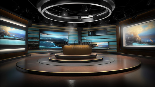 广播招新背景图片_用于广播新闻的 3D 虚拟电视演播室的插图