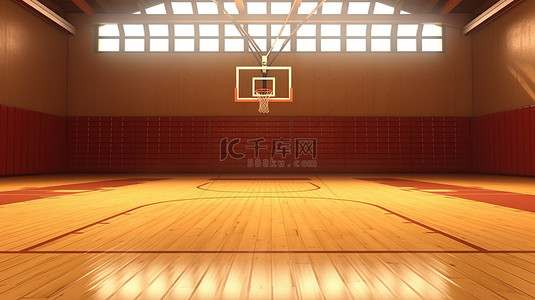 荒凉的篮球场，具有 3D 渲染背景和篮板