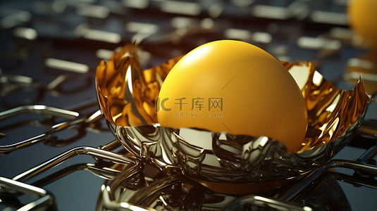 阳光明媚的早餐与 chainlink 蛋黄 3d 加密货币渲染