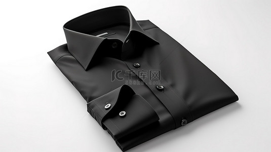 白色背景精选 3D 渲染黑色衬衫，无印花