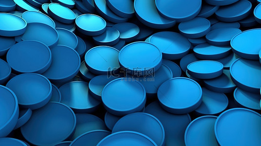 3D 渲染中蓝色壁纸的圆形堆栈