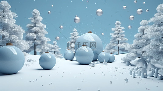 节日冬季仙境 3D 渲染圣诞主题，具有抽象和积极的情绪