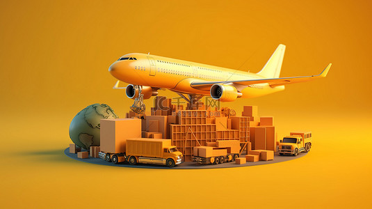 运输业背景图片_运输业的快速发展基于3D插图的进出口业务物流概念
