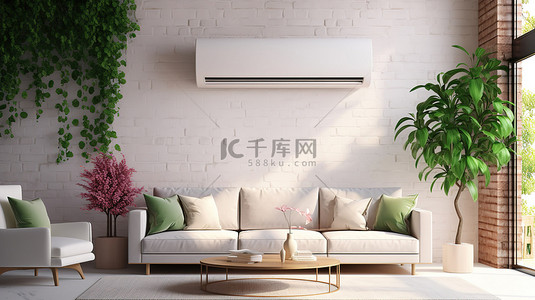 空调背景图片_具有 3D 空调渲染的现代家居室内装饰