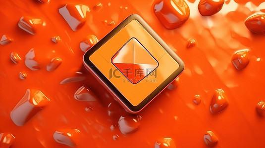 橙色背景上的 3d 红色播放按钮，用于视频流