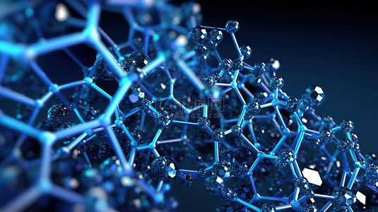 具有抽象扭曲的六角形系统中结晶的分子连接的 3D 插图
