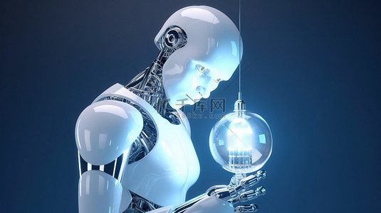带灯泡的创新机器人展示了机器学习的力量