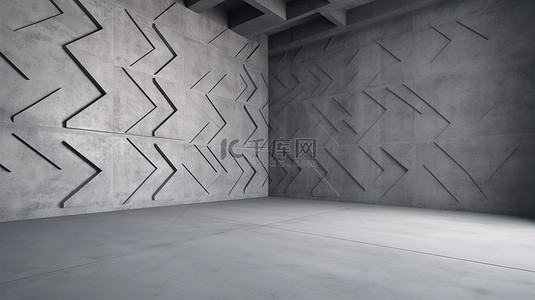透视水泥混凝土背景与石膏灰泥纹理表面 3D 渲染
