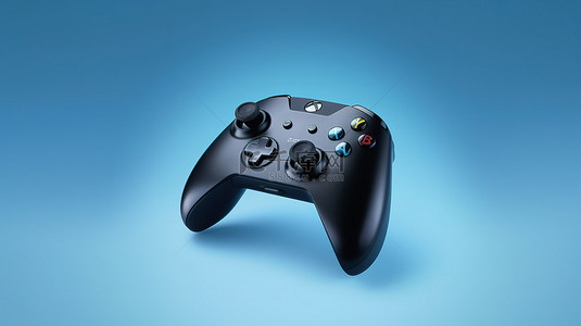 游戏背景图片_蓝色背景与 3D 渲染黑色游戏控制器
