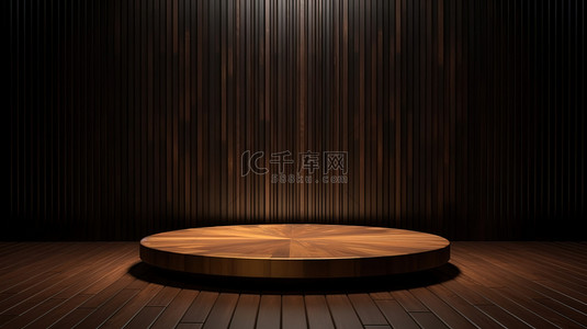 与背景图片_3d 渲染讲台与深色木质底座背景