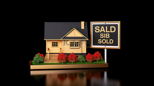 贷款背景图片_出售标志上的金屋模型逼真 3D 渲染