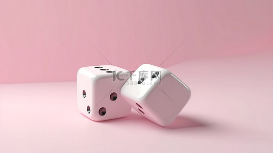 骰子背景图片_广告概念两个最小的白色骰子，采用柔和的粉红色组合物