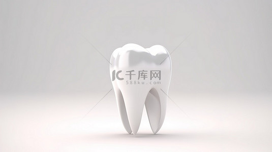 促进牙齿卫生白色背景上白牙的 3D 渲染