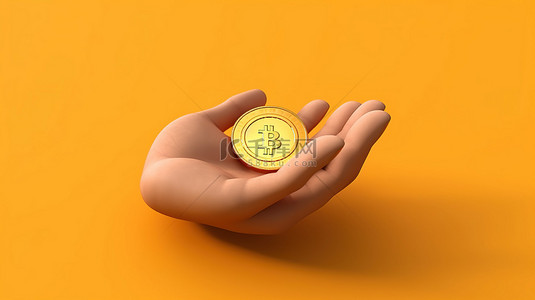 卡通手握金币的 3D 插图是投资利润和支付概念的象征