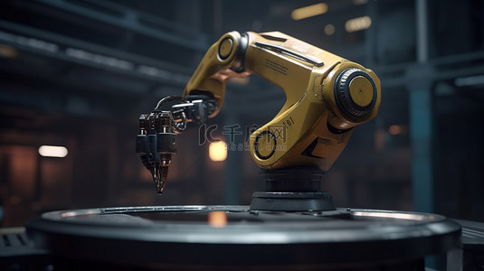 工厂机器人手臂在行动 3D 渲染金属奇迹