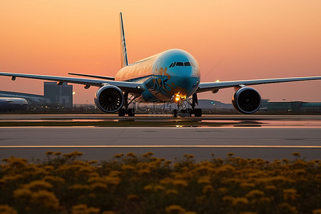 迪拜背景图片_飞机在吉隆坡湾迪拜机场的草地上