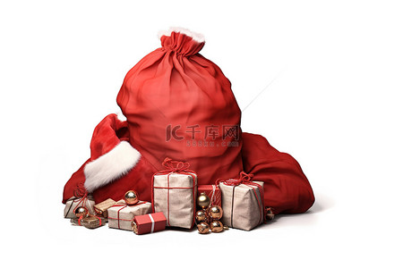 红色png背景图片_圣诞圣诞老人和他的麻袋透明背景红色圣诞老人麻袋