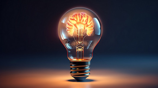 创业融资计划书背景图片_想法照亮了灯泡内大脑的 3D 插图，象征着创造力和创新