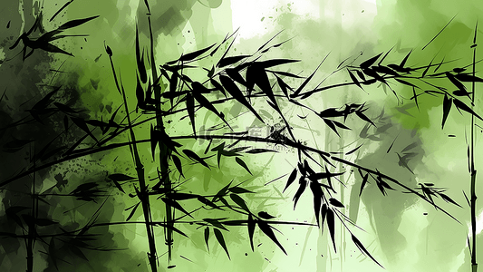 竹子碧绿水墨图画背景