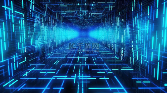 蓝色科技感电脑背景图片_抽象蓝色矩阵编码数字背景和黑客概念的 3D 渲染