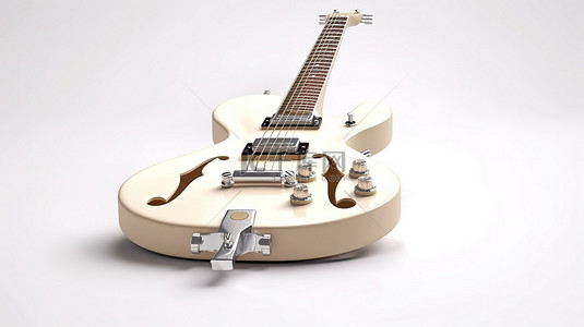 以 3d 渲染的白色背景为背景的白色粘土风格令人惊叹的复古电吉他