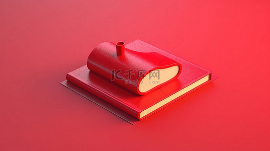 封闭的书籍 3D 渲染倾斜卡通风格，带有大胆的红色色调，非常适合徽标图标
