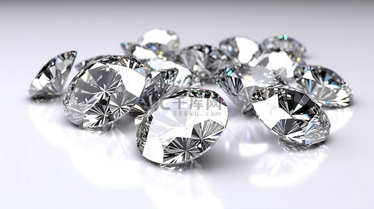 婚礼珠宝背景图片_白色背景上的钻石簇精致的水晶珠宝 3D 渲染
