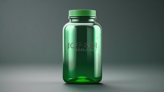 化妆品背景图片_样机绿色塑料药瓶的 3D 插图