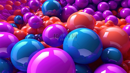 3D 变形抽象插图的特写，具有粉红色橙色蓝色和紫色球体