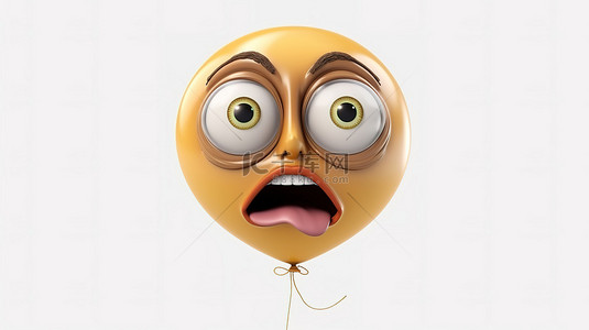 可怕的卡通气球图释闹鬼的万圣节脸，睁大眼睛和嘴巴，在 3D 渲染中