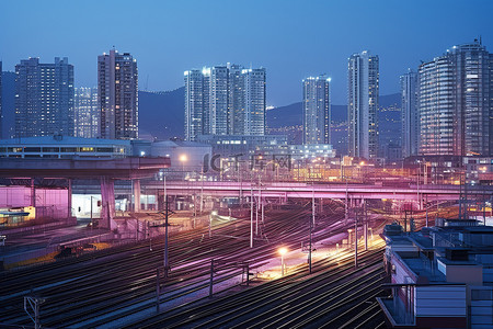 夜晚夜景背景图片_夜晚的城市铁路调车场