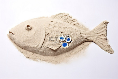 做的背景图片_这是一条用沙子做的鱼，有白色和蓝色的眼睛