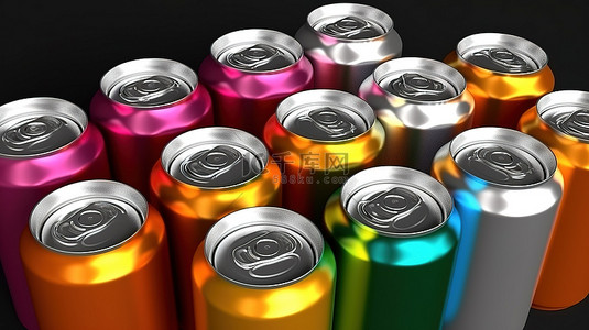 扎啤背景图片_色彩鲜艳的铝罐的独立 3D 渲染