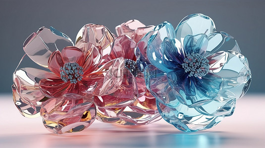 精美抽象的玻璃或水晶花卉效果图，用于优雅的传单演示