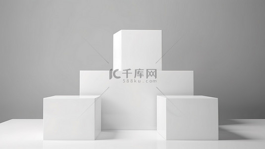 简约的 3D 讲台，带有用于产品展示的白色立方体