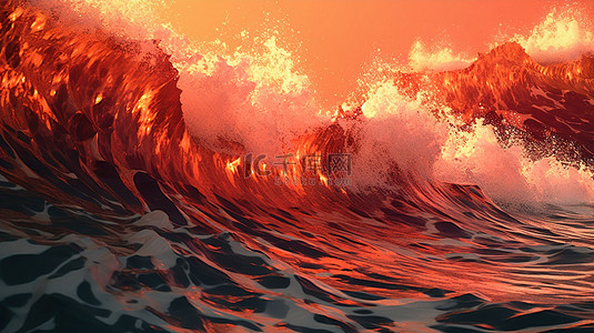 抽象海洋和熔岩波碰撞的铆接 3D 插图