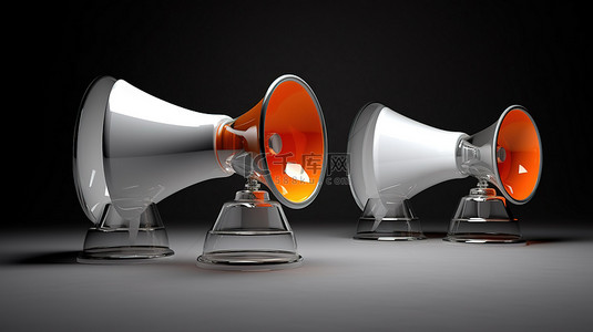 单色背景与白色和橙色玻璃扬声器组合在一起 3D 渲染