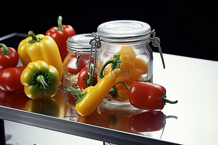 新鲜蔬菜背景图片_玻璃容器中的新鲜蔬菜