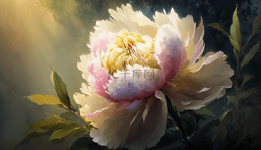 欧式风景油画背景图片_粉色的牡丹花花瓣美丽的花卉油画背景