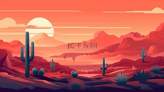 沙漠太阳红色背景