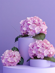 妇女节背景背景图片_粉色绣球花紫色电商场景素材