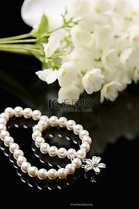 珍珠手镯放在花旁边