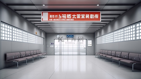 机场巴士或火车站国际到达区内部欢迎来到日本标志的 3D 渲染