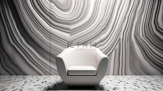 具有几何设计和大理石纹理的扶手椅座椅的 3D 渲染