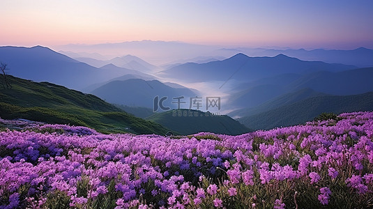 早晨山林背景图片_山野紫色花