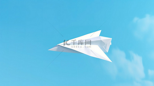 蓝色背景上向上指向的白皮书飞机象征着航空邮寄和业务方向 3D 插图