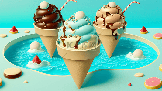 西瓜冰淇淋背景图片_夏天冰淇淋泳池食物