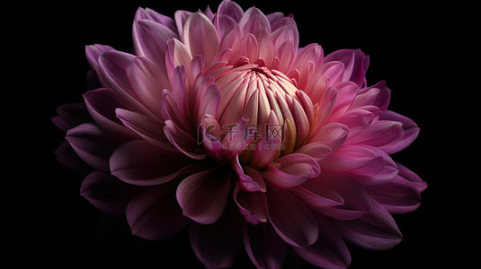 粉红色紫色背景图片_特写 3D 艺术品展示了黑色背景下盛开的充满活力的粉红色紫色牡丹或菊花