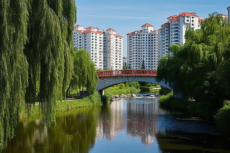 住宅区背景图片_住宅区的水河桥